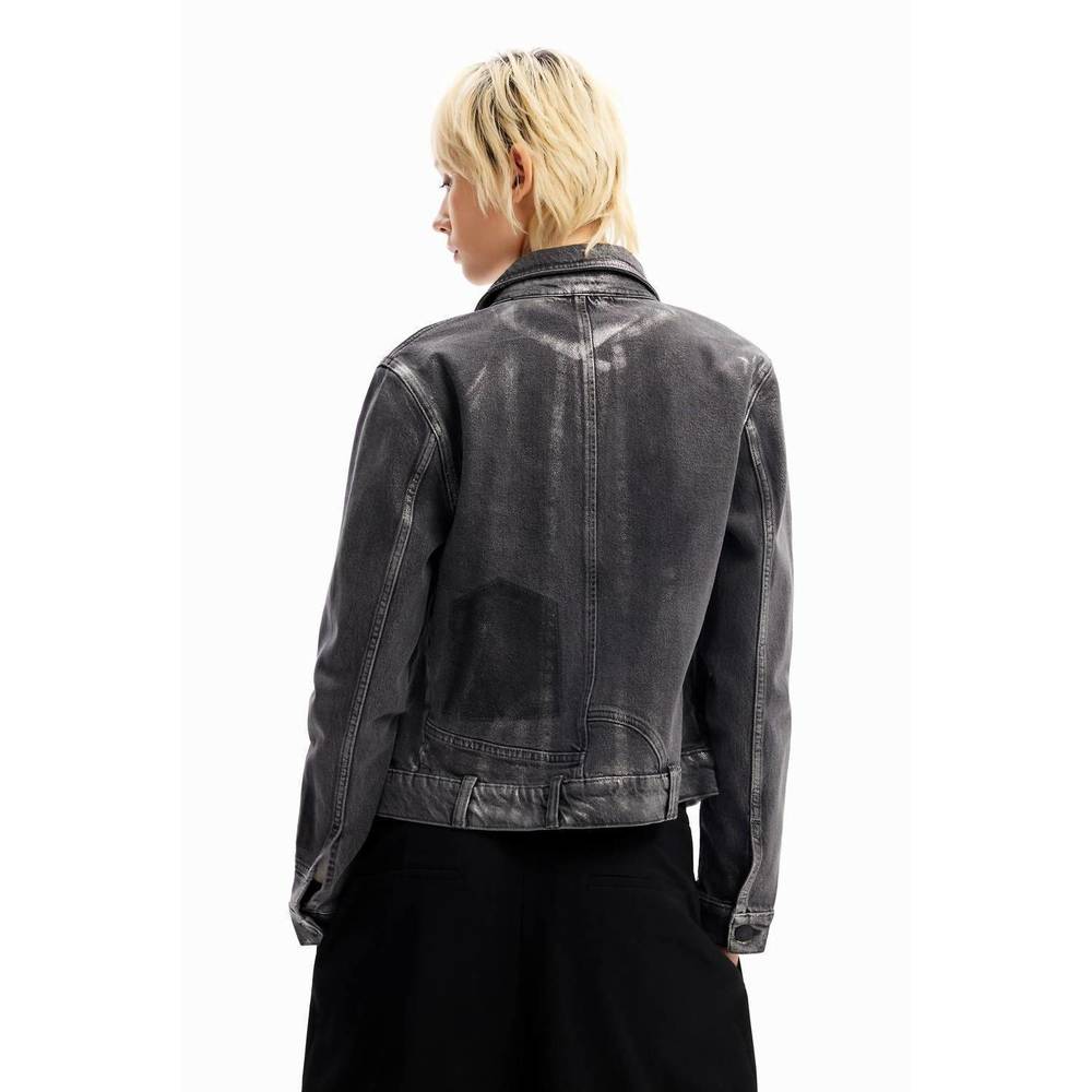 NEW DESIGUAL metallic denim trucker jacket in light grey - Picture 3 of 4